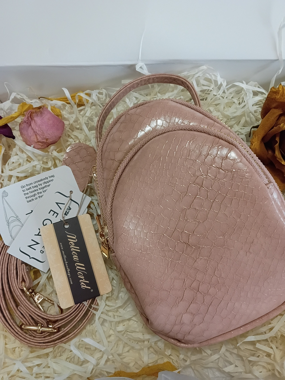 Mellow World Dusty Rose Croc-Texture Vegan Mini Backpack Crossbody